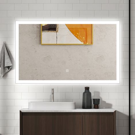 AICA Specchio da bagno rettangolare 120x70cm con LED, Antiappannamento,3 colori temperatura e luminosità regolabili, Funzione Memoria,IP44 (1/5)