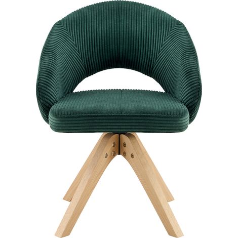 Set 2 sedie girevoli retrò in velluto verde scuro con gambe in legno, 360° silenziose (1/5)