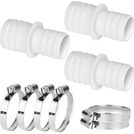 Connecteur de Tuyau de Piscine 32-38 mm, Lot de 3 avec 6 Colliers de Serrage, Raccord d'Adaptation pour Pompe et Filtre, Accessoires de Plomberie (1/4)