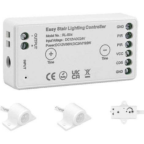 Contrôleur d'éclairage d'escalier LED facile à utiliser avec application WiFi Tuya, 12 V/24 V CC, 8 A, détecteur de mouvement infrarouge PIR et interrupteur de lumière du jour (1/5)