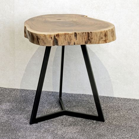 Table d'appoint rondelle de bois 45x45x50 cm en acacia et acier