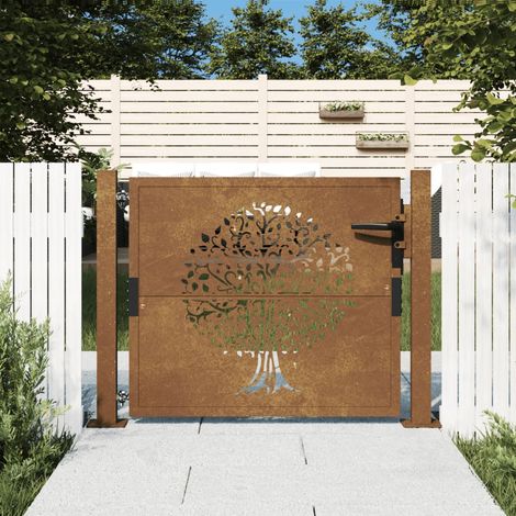 Portail de jardin Portail de clôture Portillons de jardin 105x80 cm acier corten conception de l'arbre XRJR150380 (1/5)