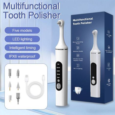 Kit de nettoyage dentaire électrique - 5 modes de vitesse Lumière LED intégrée - Soins dentaires domicile - Blanc (1/4)