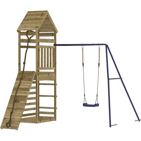 Aire de jeux d'extérieur balançoires toboggan portiques robuste jeux jardin 245 x 257 x 264 cm bois de pin imprégné (1/5)