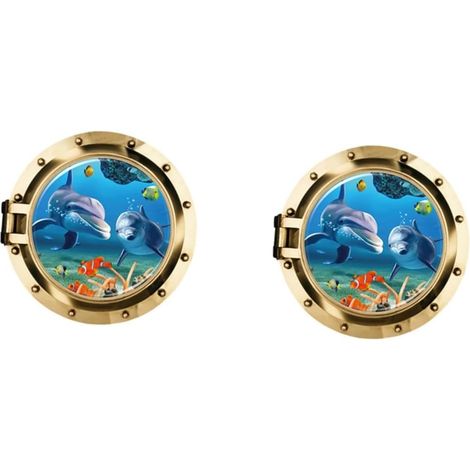 2 Pièces Sous Stickers Muraux Autocollants 3D Océan Stickers Muraux Océan Poissons Décoration Murale Monde Sous-Marin 3D (1/5)