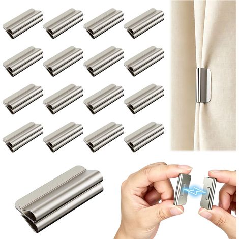 16 Paires Aimant Rideau Fermeture Magnétique Puissante, Aimant pour Rideaux, Attache Rideau sans Perçage, Pince Rideau Aimantée pour Chambre et Salon, Bouton Pression Aimanté pour Occulter la Lumière (1/5)