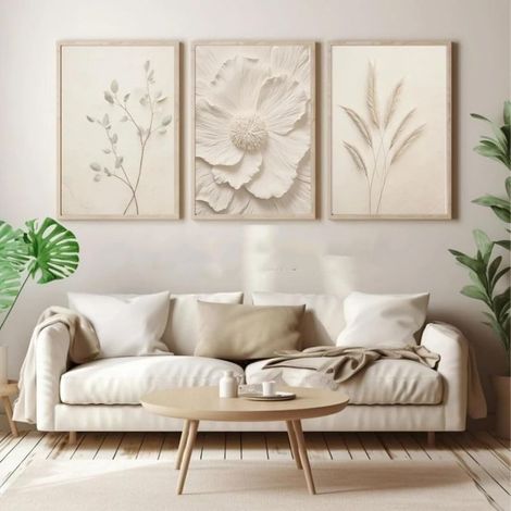 Set di 3 poster - Beige - Decorazione moderna ed elegante - Tela - Per soggiorno, camera da letto - Senza cornice - 21 x 30 cm (1/5)