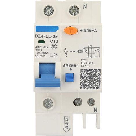 Disjoncteur DZ47LE-32, 1P+N 16A 20A 230V Protection contre les fuites à la terre(12A) (1/5)