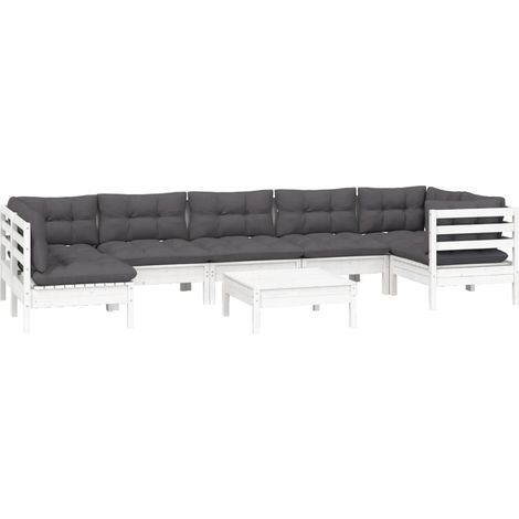 vidaXL Set Divani da Giardino 8 pz con Cuscini Bianchi Legno di Pino (1/4)
