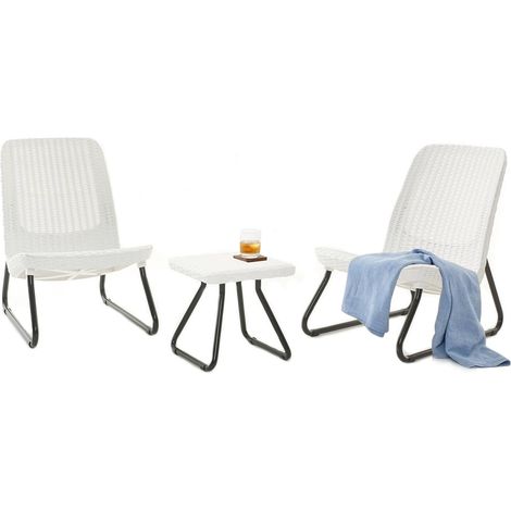 Dmora - Loungeset für draußen Canmore, Outdoor-Lounge mit Couchtisch, Terrassenset mit Kissen, Gartenkomposition mit Sofa und Sesseln, 78x54 h79 cm, Weiß