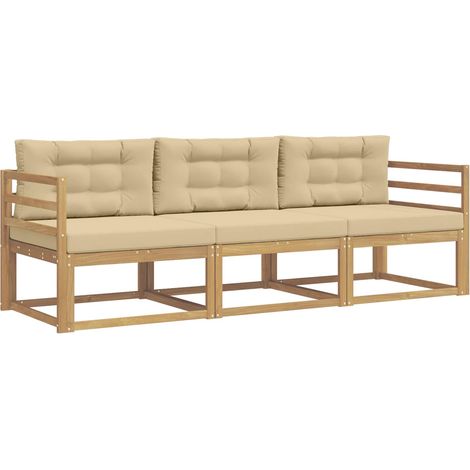Set di divani da esterno 3 pz Salotto da Giardino Bianco e Beige Poliestere (1/5)