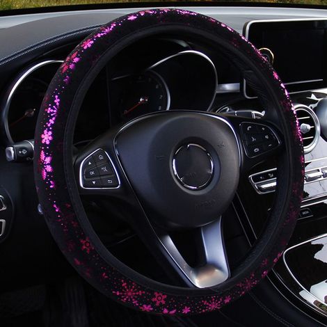 (Violet) Couvre-volant de voiture pour femme mignon flocon de neige brillant anti-dérapant 38cm / 15in (1/5)