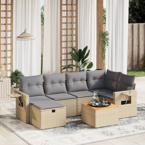 Juego de sofás jardín con cojines beige mezcla 7 pzas ratán PE vidaXL (1/4)