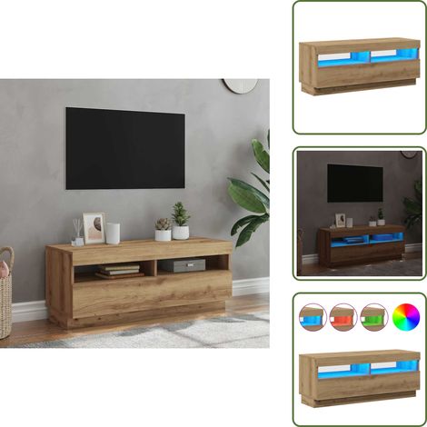 vidaXL Meuble TV avec lumières LED chêne artisanal bois d'ingénierie