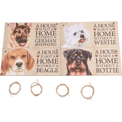 Chien en Bois Panneau de Porte Décoratif 4 Pièces avec Corde Suspendue Motif Canin Élégant (1/5)