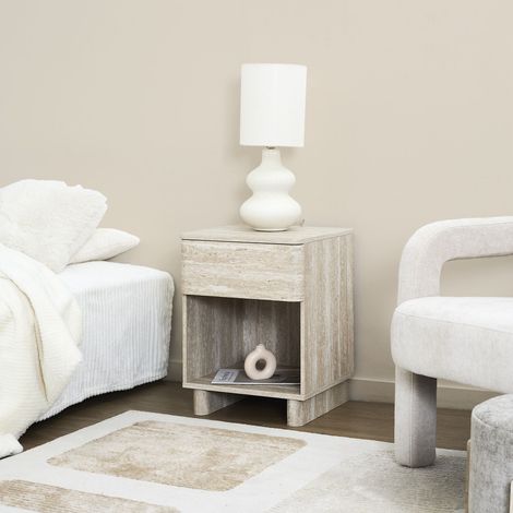 Chevet - Home Deco Factory - Pietra - Design épuré - Effet Pierre - Blanc Et Beige