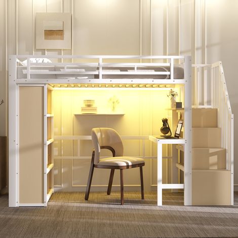 lit adulte rangement 90x200 metal blanc bureau LED HAVRYA (1/5)