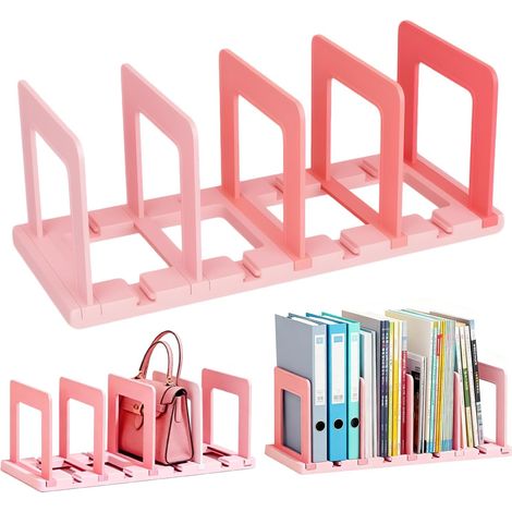 Verstellbarer Zeitschriftenständer für den Schreibtisch, Zeitschriftenhalter mit 4 Fächern, Mehrzweck-Schreibtischablage aus rosa Kunststoff, Schreibtischorganizer für Bücher und Zeitschriften