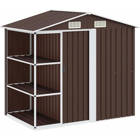 vidaXL Cobertizo de jardín con estantería hierro marrón 205x130x183 cm (1/2)