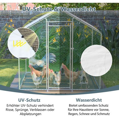 Enclos métallique 2x2x2m avec toit en bâche PE étanche, verrou sécurisé, poulailler portable pour volailles, lapins et petits animaux, abri extérieur résistant. (1/5)