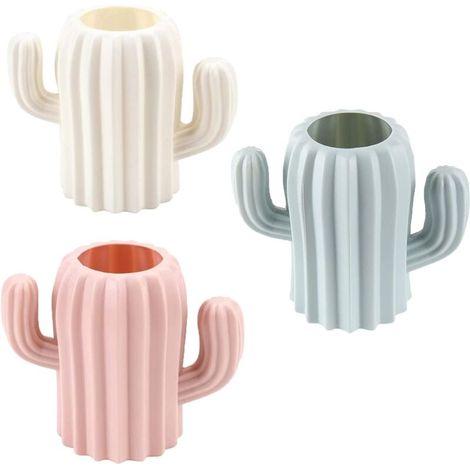 Porte-Stylo Rond en Plastique, 3 Pièces Pot a Pinceau de Maquillage, Cactus Organisateur De Bureau Crayon Porte-Stylo, Pot à (1/4)