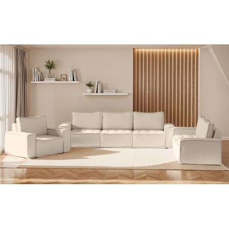 Sofaset Modulsofa-Set 6-teilig SANDE 3-2-1 Stoff Raven Creme (1/5)