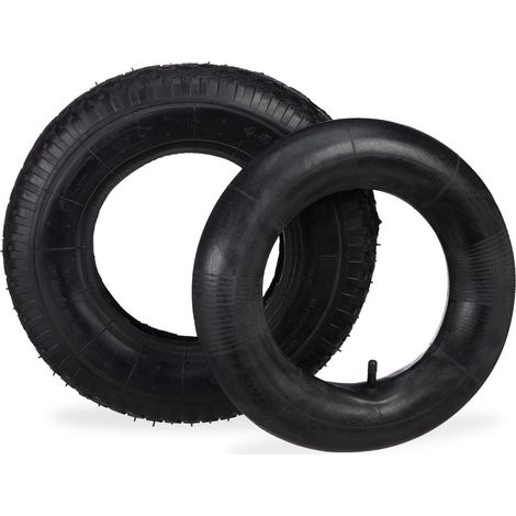 Relaxdays Wheelbarrow Tyre 4.00-8”, Spare Wheel With Inner Tube, Lug Tread, 150kg, For Wheel Barrow, 400x100mm, Black