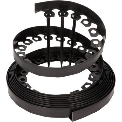 Bordure de pelouse en Plastique LineBORDER Flexible, 30 ancrages au Sol, Longueur 10m, Hauteur 4cm, Noir (1/4)