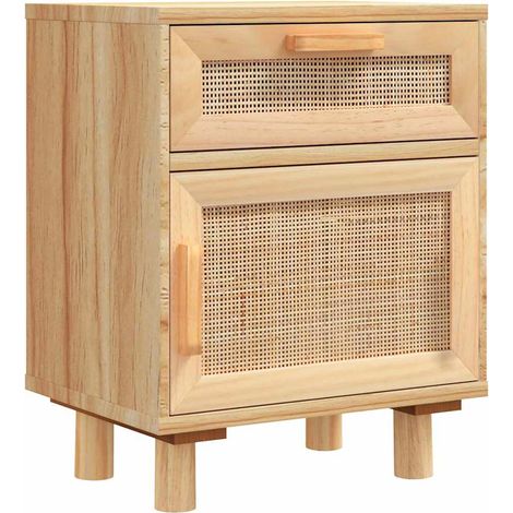 vidaXL Comodino Marrone in Legno Massello di Pino e Rattan (1/5)