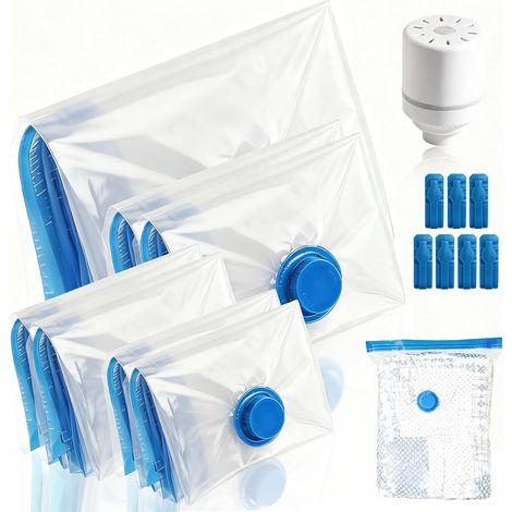 Vacuum Bags for Clothes with Electric Air Pump, 7 Pieces (1 x 100 x 80 cm + 2 x 80 x 60 cm + 2 x 70 x 50 cm + 2 x 60 x 40 cm) Reusable Vacuum Bags Clothing for Storage, Bed Linen Pillows, Moving and T (1/5)