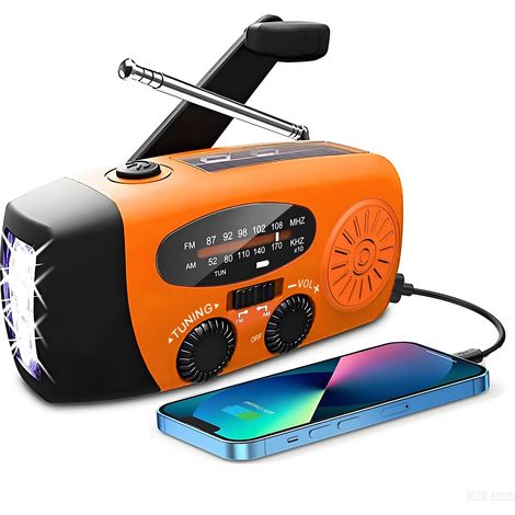 Radio-réveil avec Torche LED, Radio Portable AM/FM à énergie Solaire avec Alimentation Rechargeable de 2000mAh, Recharge d'urgence du téléphone Portable. (1/5)