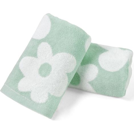 Toallas de baño florales: paquete de 2 toallas faciales de algodón, 13 pulgadas x 29 pulgadas, borde suave con un hermoso estampado de margaritas, adecuadas para habitaciones de invitados y decoración