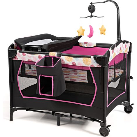 3 en 1 Lit Parapluie pour Bébé avec Table à Langer pour Bébé 0-36 Mois Hauteur Réglable CW5533 Maison Chic (1/3)