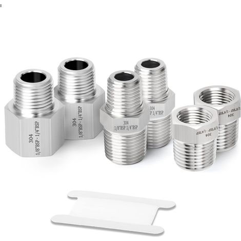 6 Pièces 1/4" à 1/8" BSP Kit de Raccords de Tuyauterie, Adaptateur Réducteur en Acier Inoxydable 304, Mamelon Hexagonal et Douille pour Plomberie Industrielle (1/5)