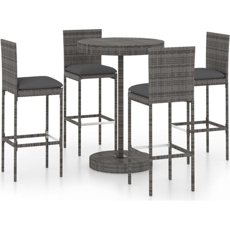 Set da bar da giardino 5 pezzi e cuscini in resina intrecciata grigia 020013400