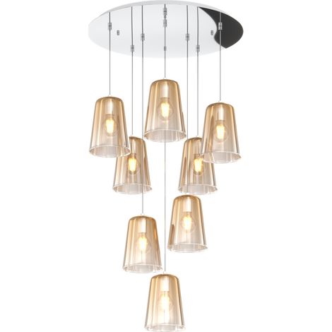 Sospensione Contemp. Rosone Tondo Shaded Metallo Cromo Vetro Ambra 8 Luci E27 (1/3)