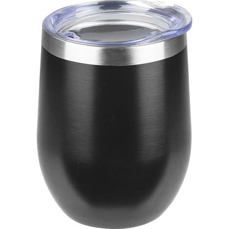 Verre vin isotherme 12oz double paroi acier inoxydable 304 sous vide avec couvercle voyage froid chaud, noir (1/5)
