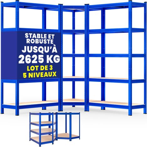 MONZANA® Set de 3 étagères charges lourdes 5 niveaux Étagère métallique modulable 2625kg Étagère d'angle garage atelier   Bleu