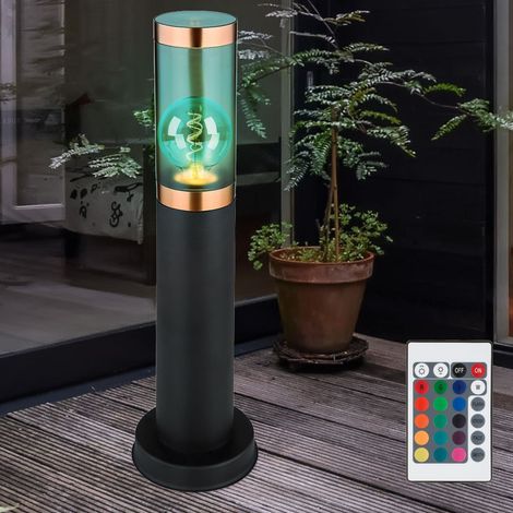 Sockelleuchte dimmbar mit Fernbedienung LED Wegelampe Außenstehlampe, RGB Farbwechsel, Edelstahl Kunststoff, 8,5W 806lm warmweiß, DxH 7,6x45 cm