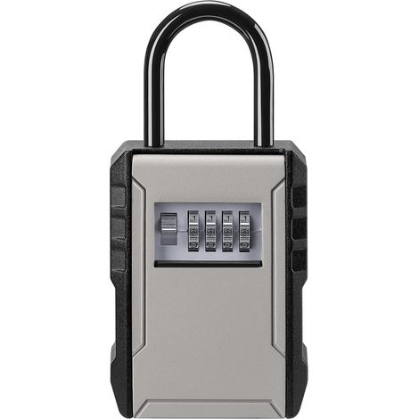 Caja metálica para llaves de pared, cerradura de combinación de 4 dígitos, impermeable, antirrobo, gran capacidad, gris, 12 x 8,9 x 4,4 cm (con argolla para colgar) (1/4)
