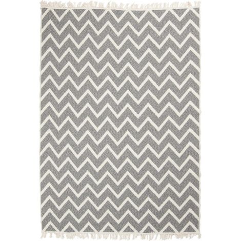 Tapis kilim reversible en coton motif scandinave BY 160x230 gris et crème