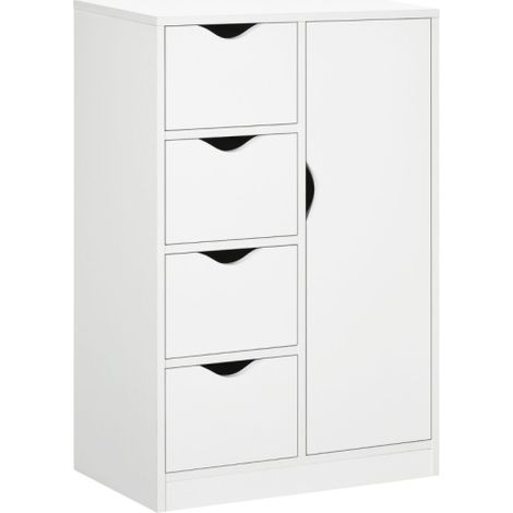 Freestanding Bathroom Cabinet with 4 Drawers, Versatile Storage Cupboard for Living Room, Kitchen, and Bedroom – White Finish