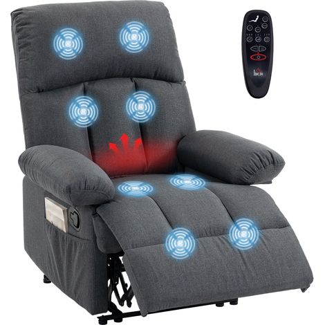 HOMCOM sillón de masaje reclinable con 8 puntos masaje función calefacción lumbar mando a distancia asiento con muelles bolsillos tejido efecto lino (1/5)