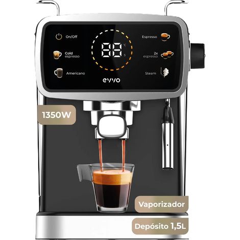 EVVO Cafetera Express Intensa 30. panel táctil a color. 20 bares de presion. Espressos y Capuccinos. 1350W. Doble salida. portafiltros. Depósito de 1.5 l