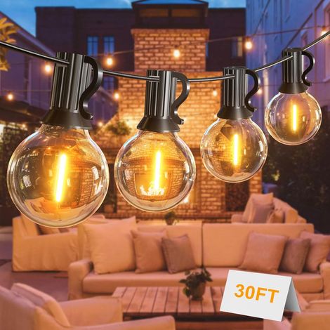 1 Guirlande Lumineuse 9M, 15+1 Ampoules LED Plastique Blanc Chaud, IP45 Imperméable Jardin Terrasse Fête