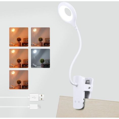 Lampe de Bureau LED sans Fil Rechargeable, 3 Couleur et 3 Intensité Variable, Lampe Pince pour Lit, Lampe de Chevet Tactile pour Enfant [Classe énergétique A] (1/5)
