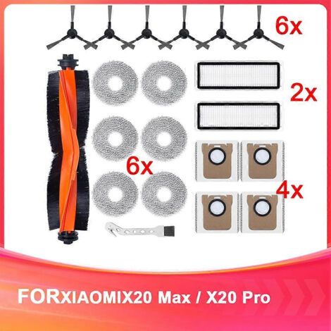 LAN Kit d'accessoires pour aspirateur robot Xiaomi X20 Max / X20 Pro : brosse principale, filtres HEPA, serpillères, sacs à poussière, brosses latérales (1/5)