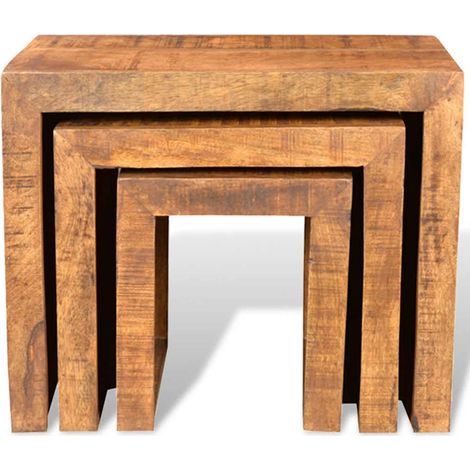 Maison Exclusive - Table gigogne 3 pcs Bois massif de manguier (1/5)