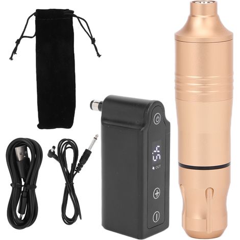 Kit de machine à tatouer professionnel - Alimentation sans fil réglable, moteur en alliage d'aluminium, stylo tatouage doré (1/5)