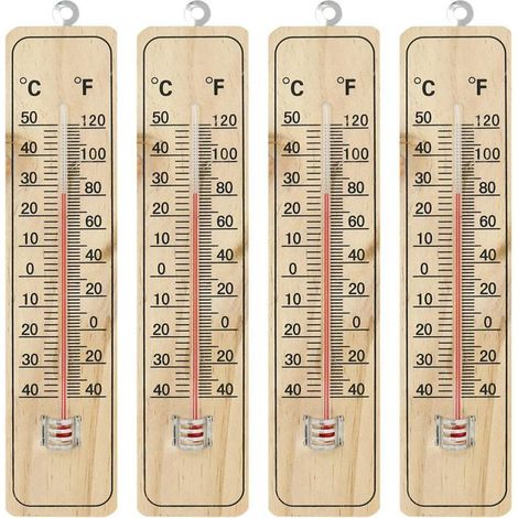 4x Thermomètre Thermomètre d'intérieur en bois Thermomètre avec échelle Celsius et Fahrenheit (21,9 x 4,8 x 0,6 cm) (1/4)